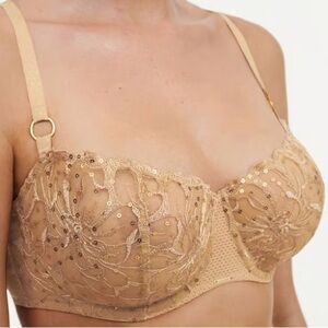 NWT! Chantelle Fleurs Signature Demi Bra - Toffee Sequins
